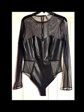 Women’s Intimissimi black faux leather and mesh bodysuit size L
